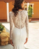 Yunshang Elegant Mermaid Wedding Dress Women Long Sleeve O-Neck Lace Illusion Back Bridal Gown Sweep Train Vestido De Novia